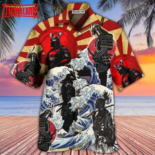 Samurai Red Sun And Wave Art Hawaiian Shirt