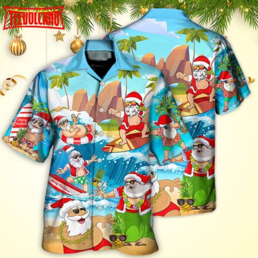 Santa Claus On The Beach Mele Kalikimaka Hawaiian Shirt