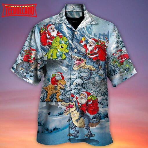 Santa Claus Riding Dinosaur Christmas Tree Hawaiian Shirt