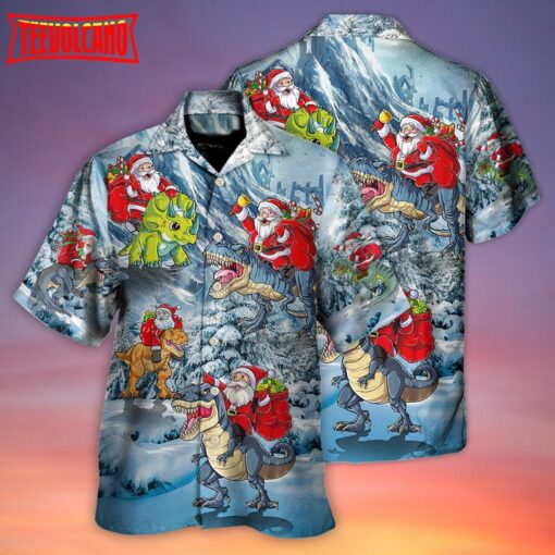 Santa Claus Riding Dinosaur Christmas Tree Hawaiian Shirt