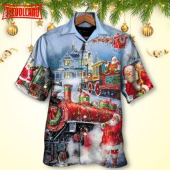 Santa Claus Train Gift For Xmas Painting Style Hawaiian Shirt