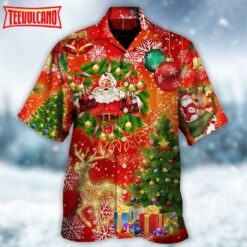 Santa Drinking Christmas Tree Red Hawaiian Shirt