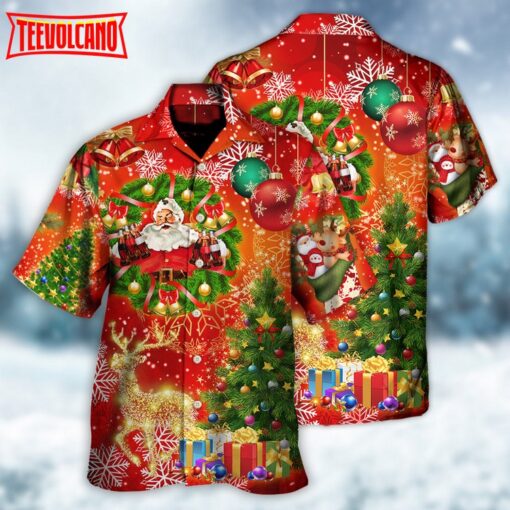 Santa Drinking Christmas Tree Red Hawaiian Shirt