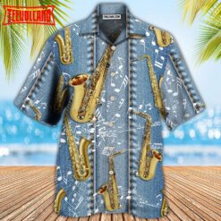 Saxophone Jeans Art Music Note Hawaiian Shirt