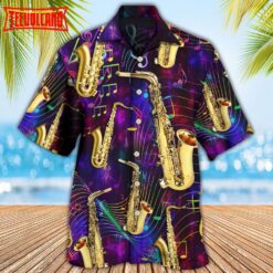 Saxophone Music Neon Art Hawaiian Shirt