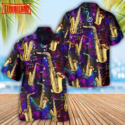 Saxophone Music Neon Art Hawaiian Shirt