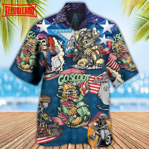 Scooter And Skull USA Flag Hawaiian Shirt