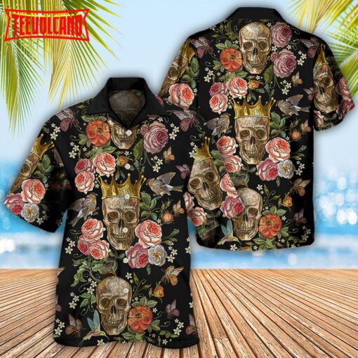 Skull And Flowers Art Hawaiian Shirt