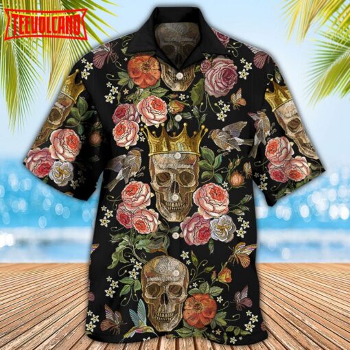 Skull And Flowers Art Hawaiian Shirt