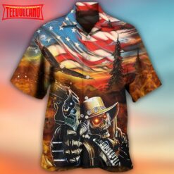 Skull Cowboy Shot Gun American Flag Hawaiian Shirt