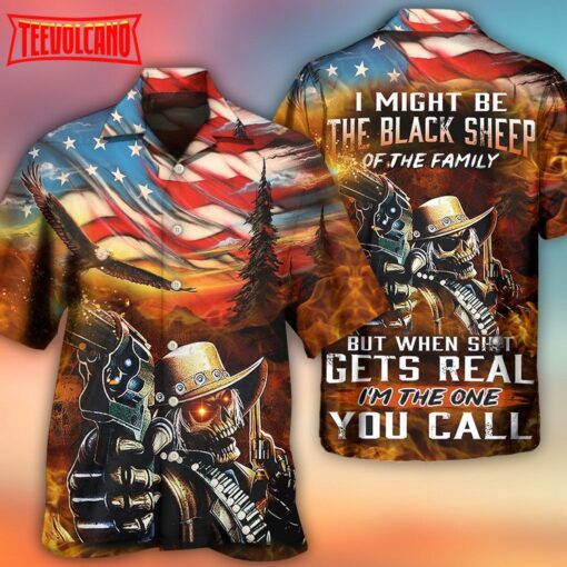 Skull Cowboy Shot Gun American Flag Hawaiian Shirt