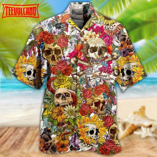 Skull Day Of The Dead Flower Skull Hawaiian Shirt