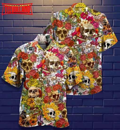 Skull Day Of The Dead Flower Skull Hawaiian Shirt