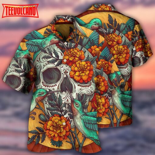 Skull Floral Skull Hummingbird Hawaiian Shirt