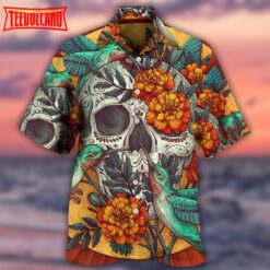 Skull Floral Skull Hummingbird Hawaiian Shirt