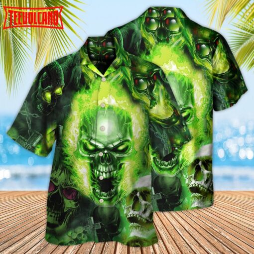 Skull Green Fear No Man Hawaiian Shirt