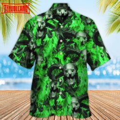 Skull Green Flame Burn Hawaiian Shirt