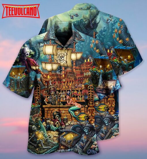 Skull Pirate Treasure Night On The Sea Style Hawaiian Shirt