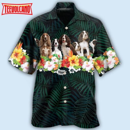 Springer Spaniel Dog Green Floral Hawaiian Shirt