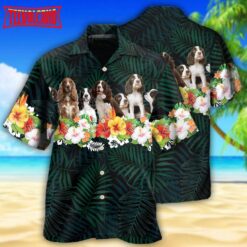 Springer Spaniel Dog Green Floral Hawaiian Shirt