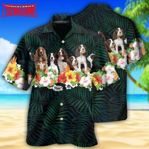 Springer Spaniel Dog Green Floral Hawaiian Shirt