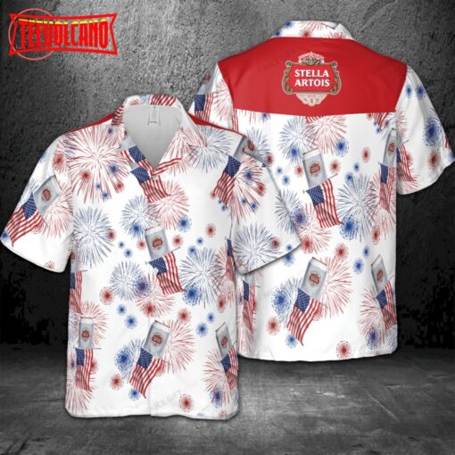 Stella Artois American Flag Fireworks Hawaiian Shirt