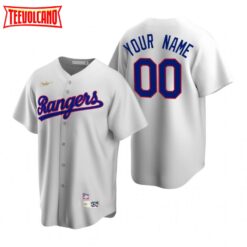 Texas Rangers Custom White Home Cooperstown Jersey