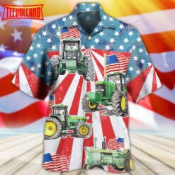 Tractor Independence Day Tractor US Flag Hawaiian Shirt