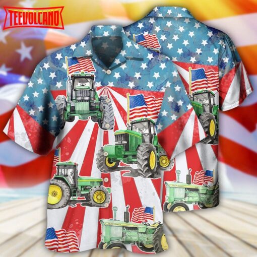 Tractor Independence Day Tractor US Flag Hawaiian Shirt