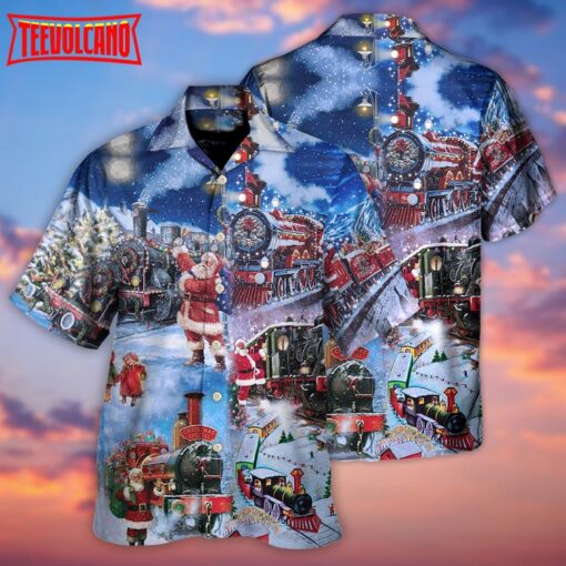 Train Christmas Santa And Train Happiness Hawaiian Shirt