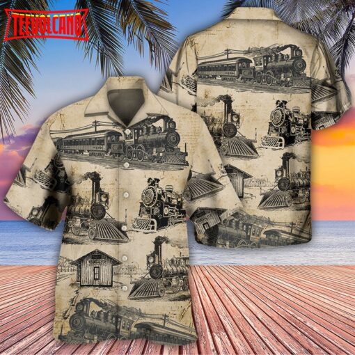 Train Vintage Art Sketch Hawaiian Shirt