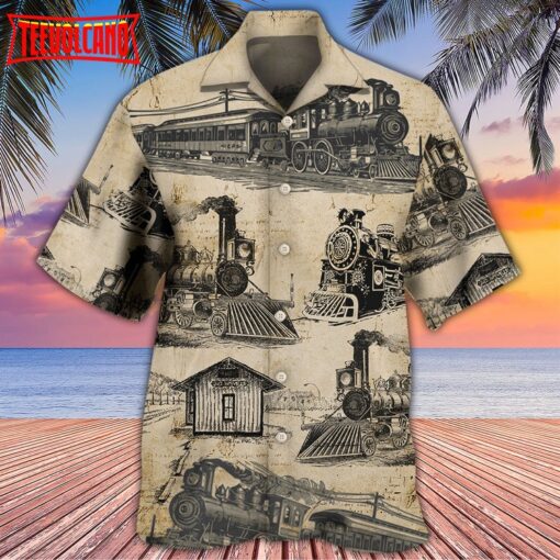 Train Vintage Art Sketch Hawaiian Shirt