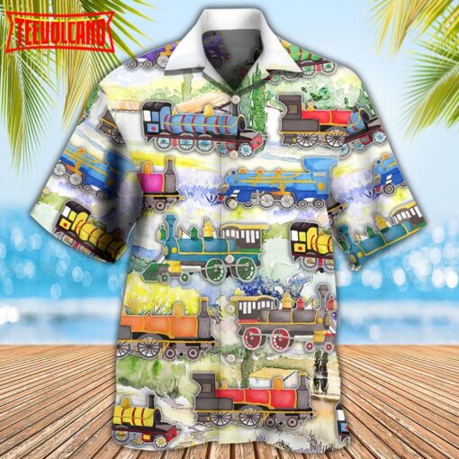 Train Watercolor Art Mountain Hawaiian Shirt