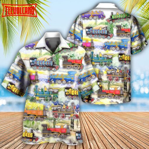 Train Watercolor Art Mountain Hawaiian Shirt