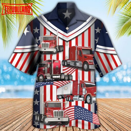 Truck USA Flag Trucker Hawaiian Shirt