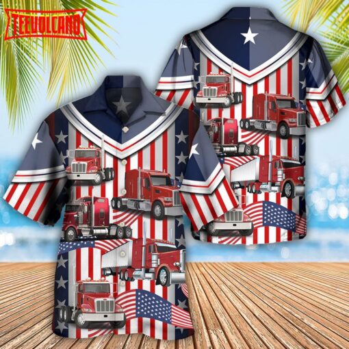 Truck USA Flag Trucker Hawaiian Shirt