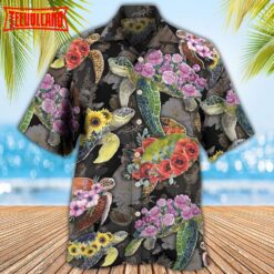 Turtle And Flowers Tropical Art Hawaiian Shirt