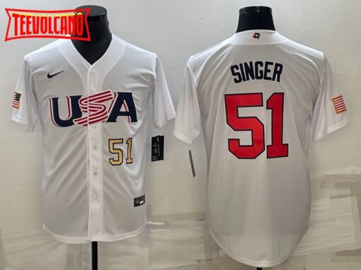 USA Brady Singer White Gold 2023 World Baseball Classic Jersey