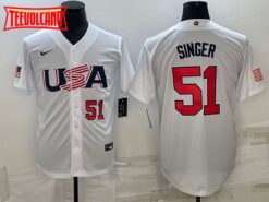 USA Brady Singer White Red 2023 World Baseball Classic Jersey