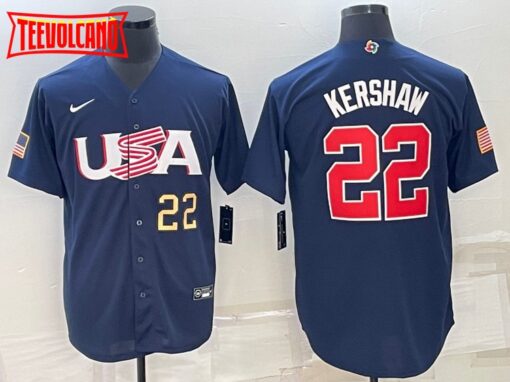 USA Clayton Kershaw Navy Gold 2023 World Baseball Classic Jersey