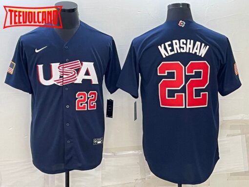 USA Clayton Kershaw Navy Red 2023 World Baseball Classic Jersey