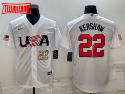 USA Clayton Kershaw White Gold 2023 World Baseball Classic Jersey