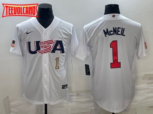 USA Jeff McNeil White Gold 2023 World Baseball Classic Jersey