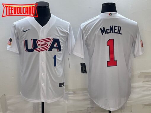 USA Jeff McNeil White Navy 2023 World Baseball Classic Jersey