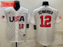 USA Kyle Schwarber White Red 2023 World Baseball Classic Jersey