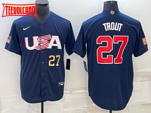 USA Mike Trout Navy Gold 2023 World Baseball Classic Jersey