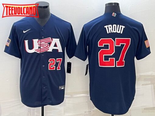 USA Mike Trout Navy Red 2023 World Baseball Classic Jersey