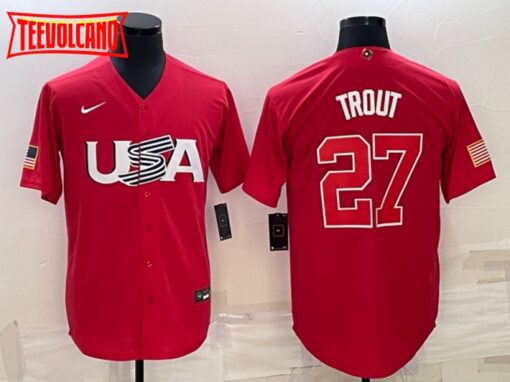 USA Mike Trout Red 2023 World Baseball Classic Jersey