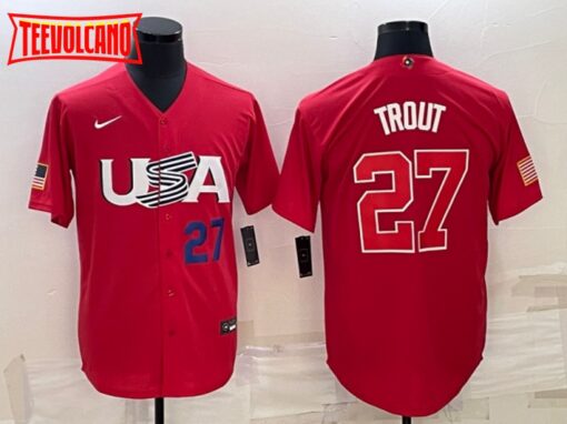 USA Mike Trout Red Navy 2023 World Baseball Classic Jersey