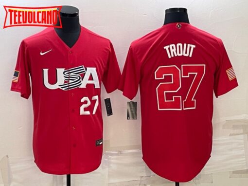 USA Mike Trout Red White 2023 World Baseball Classic Jersey